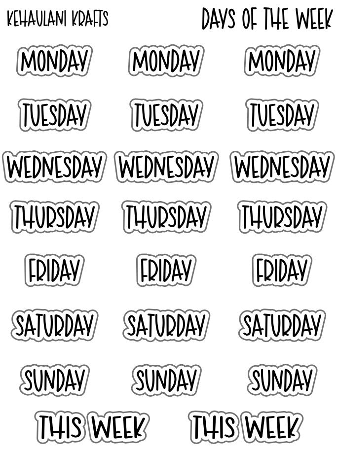 DAYS OF THE WEEK STICKERS