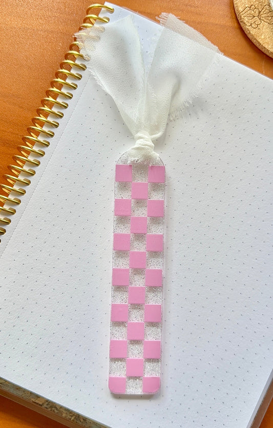 Pink Glitter Checkered Acrylic Bookmark