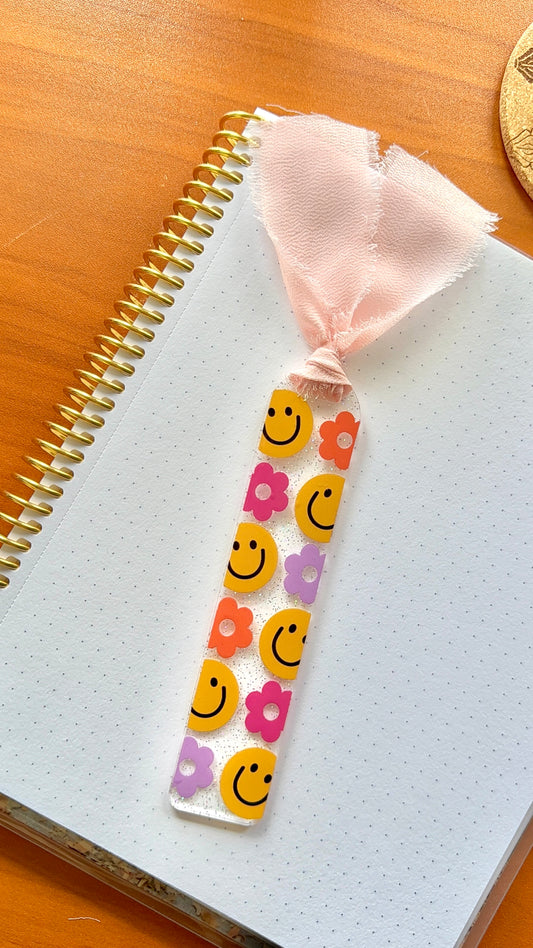 Smiley Glitter Acrylic Bookmark
