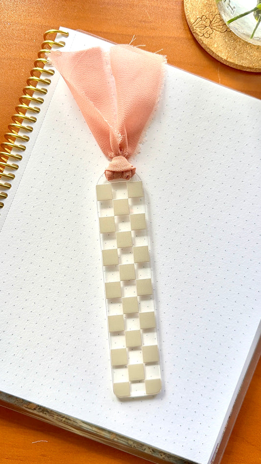 Beige Checkered Acrylic Bookmark